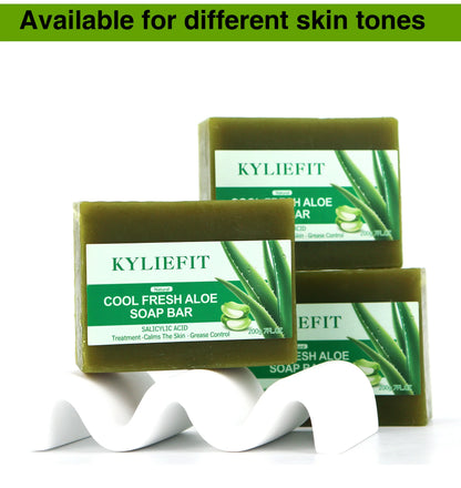 KYLIEFIT Cool Fresh Aloe Soap Bar, Reduce Acne and Black Spots, Clean Skin, Oil Control, Exfoliation, For Face And Body Use