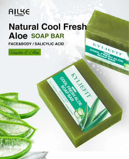 KYLIEFIT Cool Fresh Aloe Soap Bar, Reduce Acne and Black Spots, Clean Skin, Oil Control, Exfoliation, For Face And Body Use