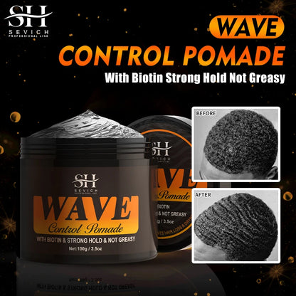 Natural Wave Control Pomade for Black Men Strong Hold 360 Waves Layered Style Clay Wavy Grease Builder for Hair Silky Shine