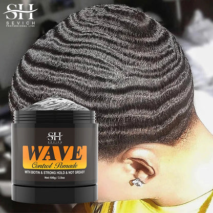 Natural Wave Control Pomade for Black Men Strong Hold 360 Waves Layered Style Clay Wavy Grease Builder for Hair Silky Shine