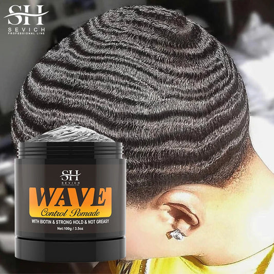 Natural Wave Control Pomade for Black Men Strong Hold 360 Waves Layered Style Clay Wavy Grease Builder for Hair Silky Shine