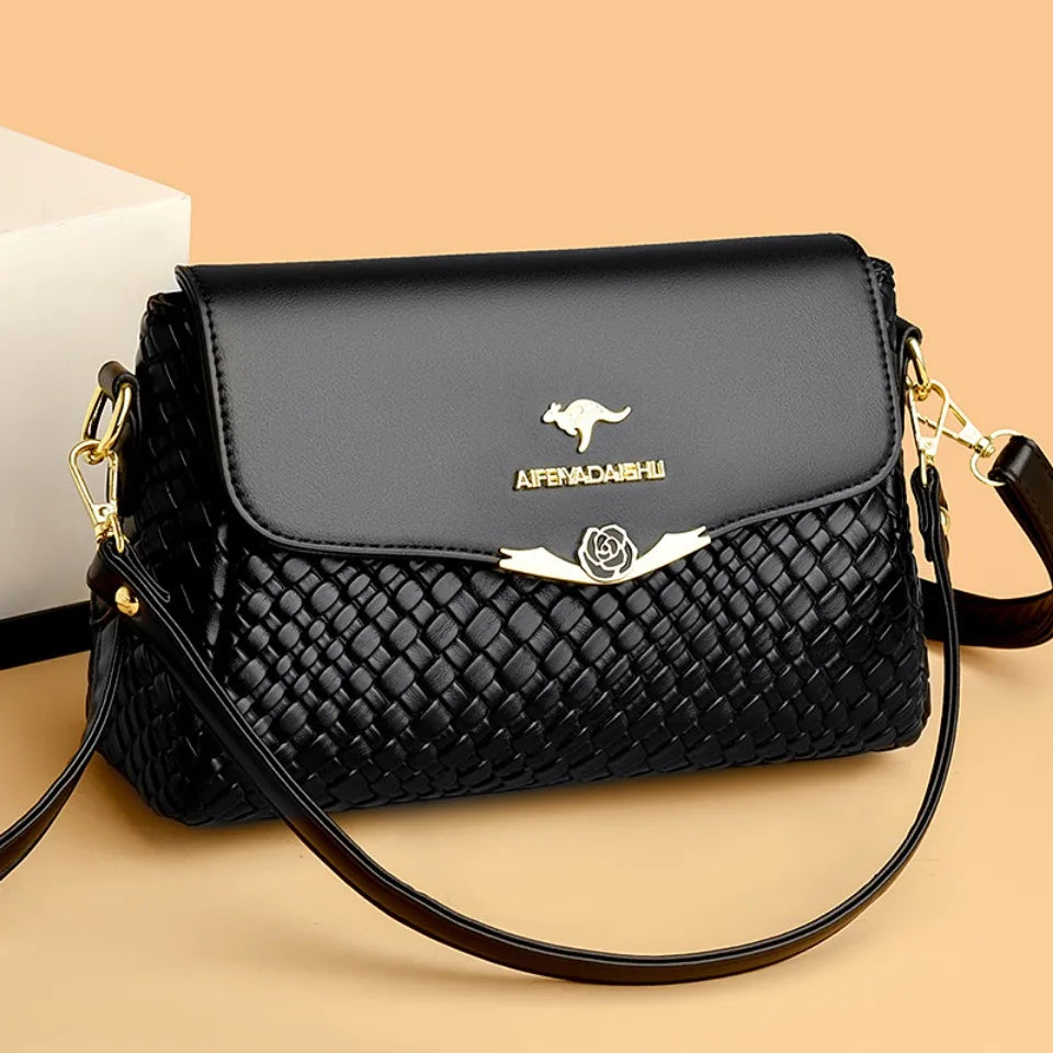 Luxury Handbag Women Bags Designer Pu Leather Knitting Shoulder Messenger Crossbody Bags for Women Mother Bolsa Ladies Hand Bag