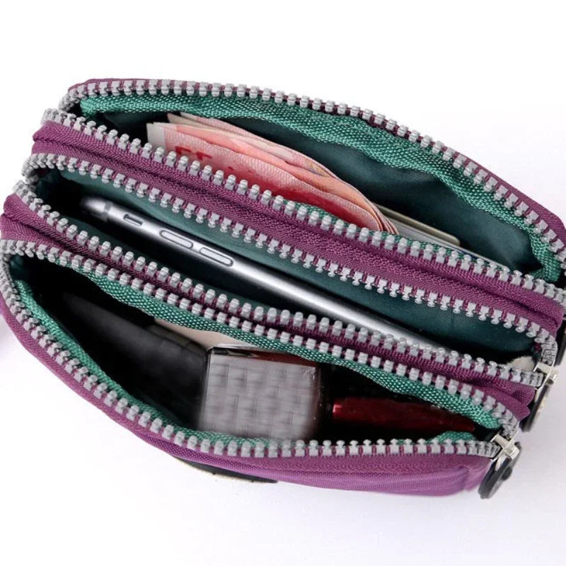 New Fashion Big Capacity Women Wallet Make-up Bag Coin Purse Mini Bag with Three Zipped Portable Women Wallets Phone Pouch