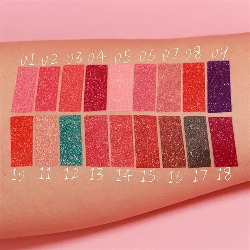 Waterproof Diamond Shimmer Glitter Lip Gloss 18 Colors Matte Glitter Liquid Lipstick Diamond Pearl Colour Lip Gloss Sexy Make Up