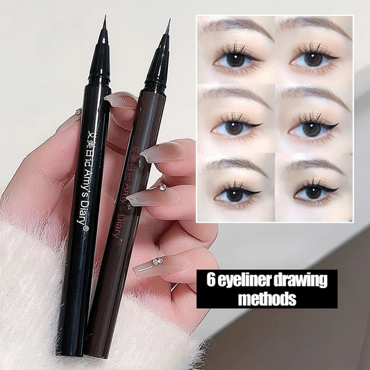 Waterproof Quick Dry Liquid Eyeliner Pen Ultra-fine Matte Black Brown Lasting Lying Silkworm Eyeliner Pencil Eyes Makeup Tool