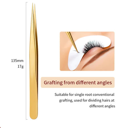 1PC Eyelash Tweezer For False Eyelash Extension Lash Fan Eyebrows Nail Art Clip Cilia Gold Stainless Steel Tweezers Makeup Tools