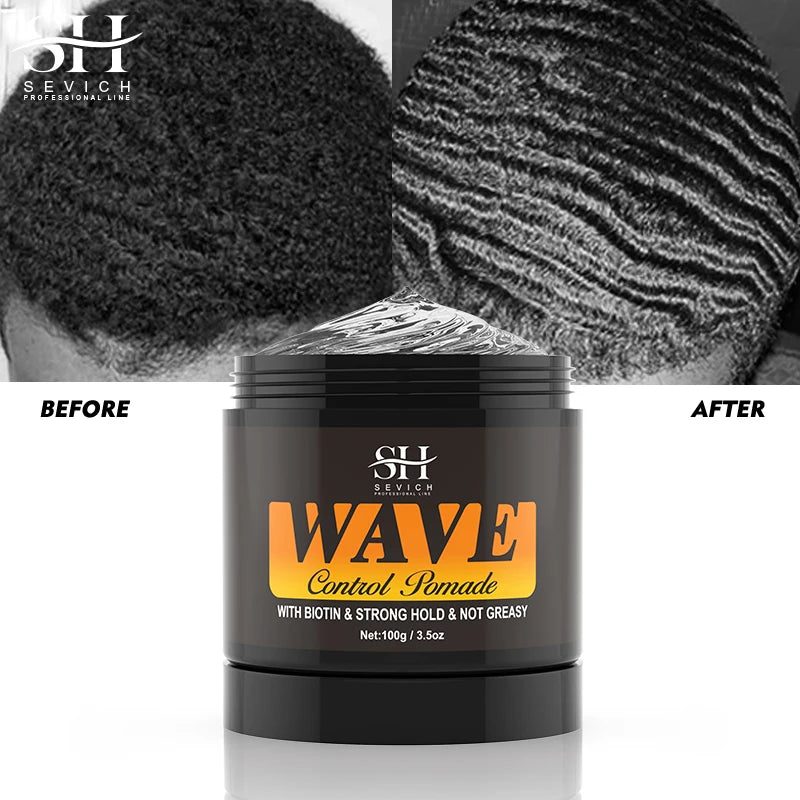 Natural Wave Control Pomade for Black Men Strong Hold 360 Waves Layered Style Clay Wavy Grease Builder for Hair Silky Shine