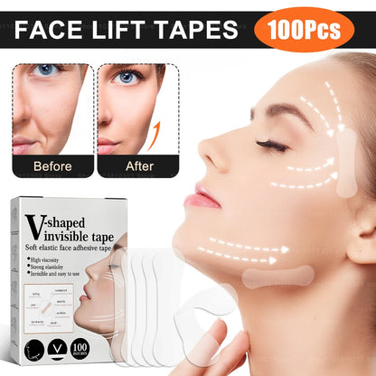 100Pcs Face Lift Invisible Tapes for Face V Line Eyes Lifting Wrinkle Remover Tighten Chin Tape V-Shaped Facial Skin Care Tool