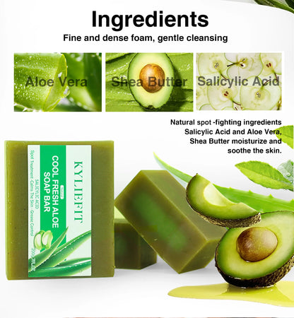 KYLIEFIT Cool Fresh Aloe Soap Bar, Reduce Acne and Black Spots, Clean Skin, Oil Control, Exfoliation, For Face And Body Use