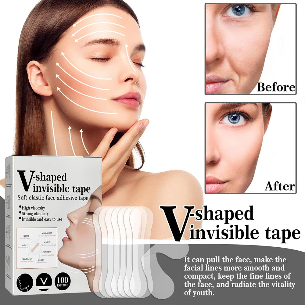 100Pcs Face Lift Invisible Tapes for Face V Line Eyes Lifting Wrinkle Remover Tighten Chin Tape V-Shaped Facial Skin Care Tool