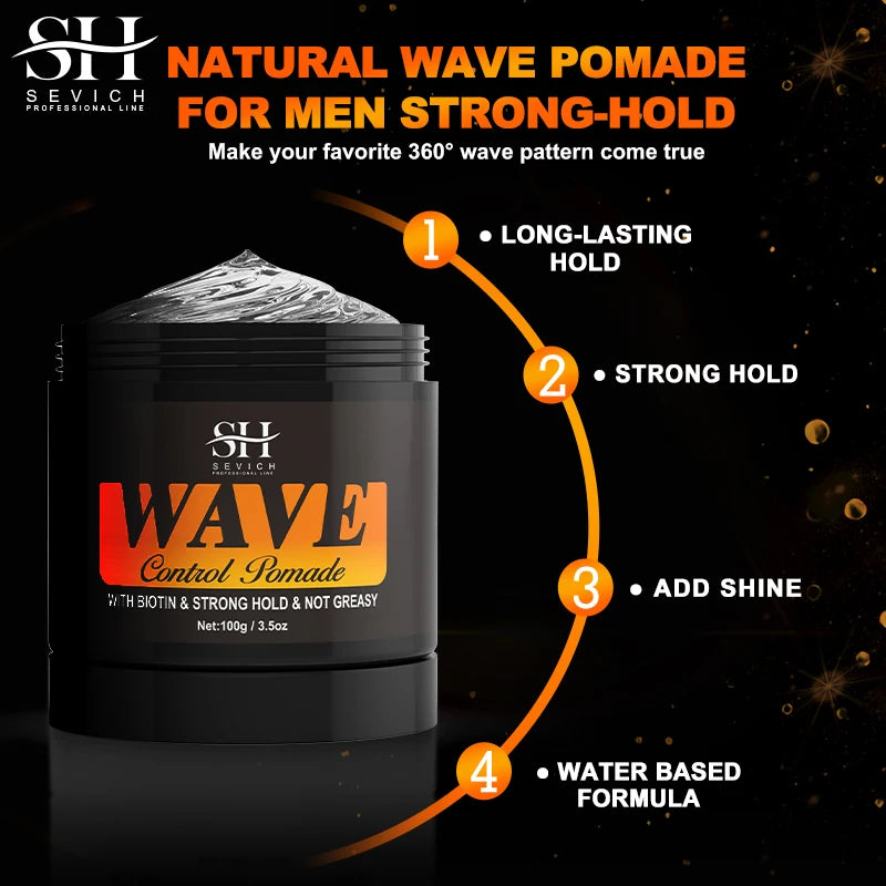 Natural Wave Control Pomade for Black Men Strong Hold 360 Waves Layered Style Clay Wavy Grease Builder for Hair Silky Shine