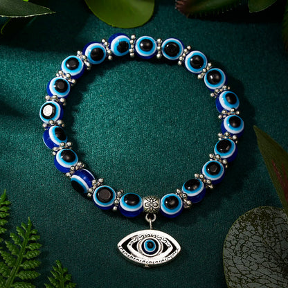 Classic Turkish Lucky Evil Eye Bracelets for Men Women Blue Evil Eye Palm Butterfly Pendant Beads Bangles Handmade Charm Jewelry