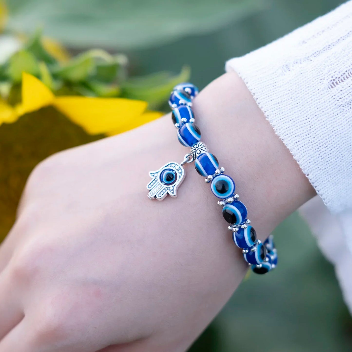 Classic Turkish Lucky Evil Eye Bracelets for Men Women Blue Evil Eye Palm Butterfly Pendant Beads Bangles Handmade Charm Jewelry