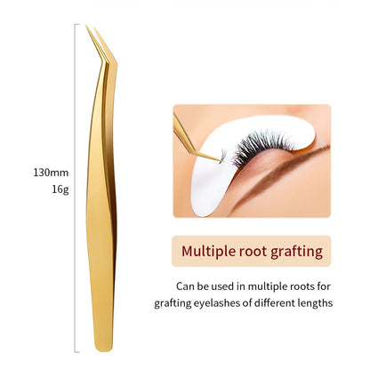 1PC Eyelash Tweezer For False Eyelash Extension Lash Fan Eyebrows Nail Art Clip Cilia Gold Stainless Steel Tweezers Makeup Tools