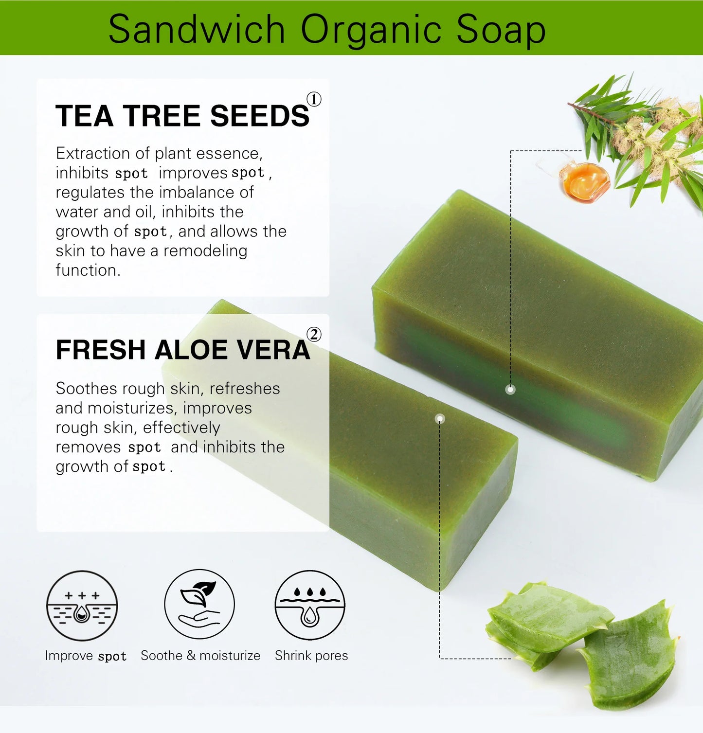 KYLIEFIT Cool Fresh Aloe Soap Bar, Reduce Acne and Black Spots, Clean Skin, Oil Control, Exfoliation, For Face And Body Use