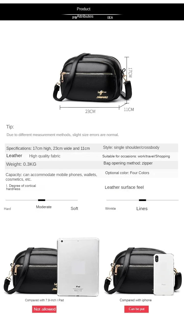 Luxury Ladies Handbag Sac High Quality Soft Leather Purse Fashion Women Shoulder Messenger Bag Multi-pocket Wear-resistant Bag