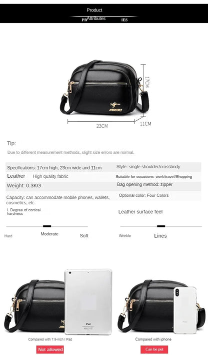 Luxury Ladies Handbag Sac High Quality Soft Leather Purse Fashion Women Shoulder Messenger Bag Multi-pocket Wear-resistant Bag