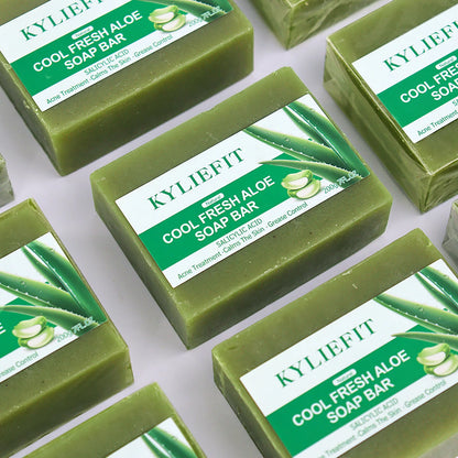 KYLIEFIT Cool Fresh Aloe Soap Bar, Reduce Acne and Black Spots, Clean Skin, Oil Control, Exfoliation, For Face And Body Use