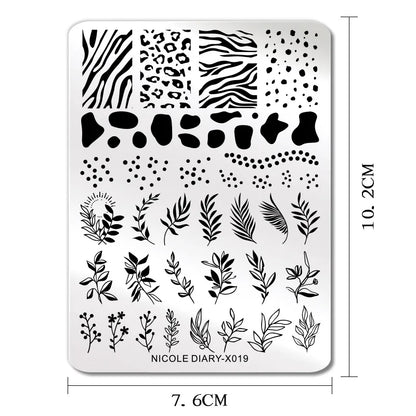 NICOLE DIARY Leaves Flower Nail Art Stamping Plates Drawing Template Geometric Stripe Line 3D Image Stencil Mold Printing Tools