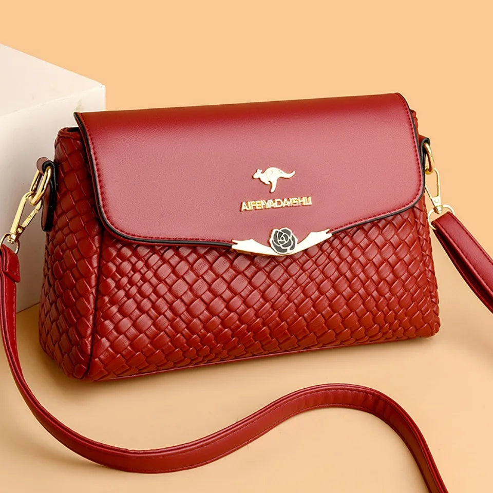 Luxury Handbag Women Bags Designer Pu Leather Knitting Shoulder Messenger Crossbody Bags for Women Mother Bolsa Ladies Hand Bag
