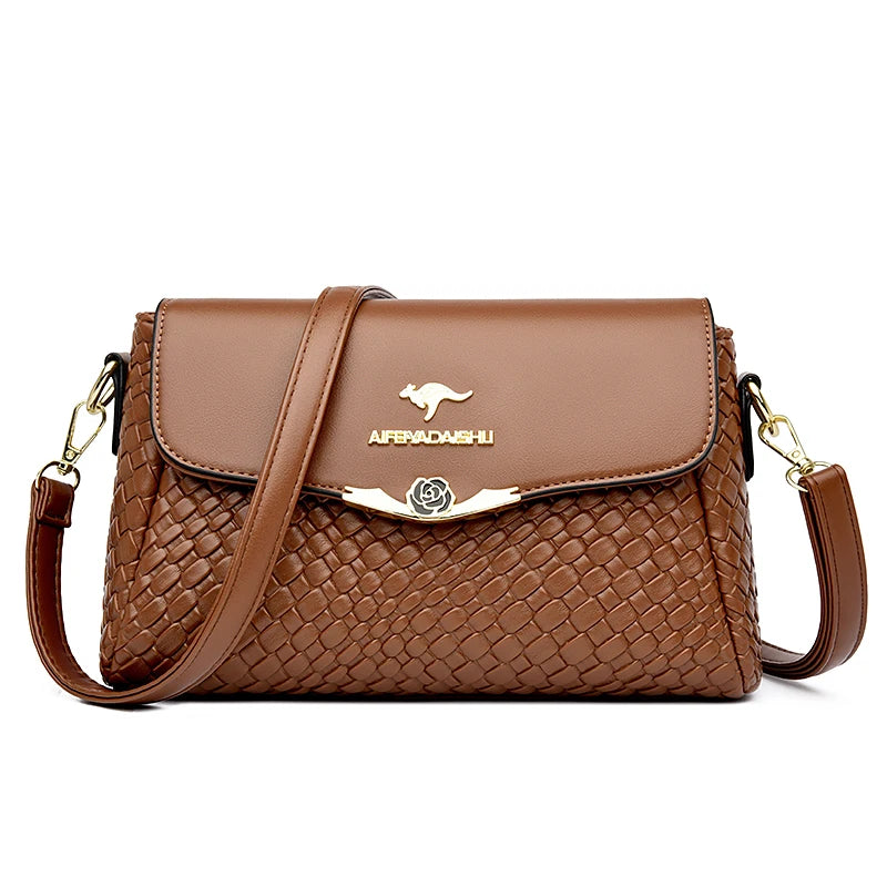 Luxury Handbag Women Bags Designer Pu Leather Knitting Shoulder Messenger Crossbody Bags for Women Mother Bolsa Ladies Hand Bag