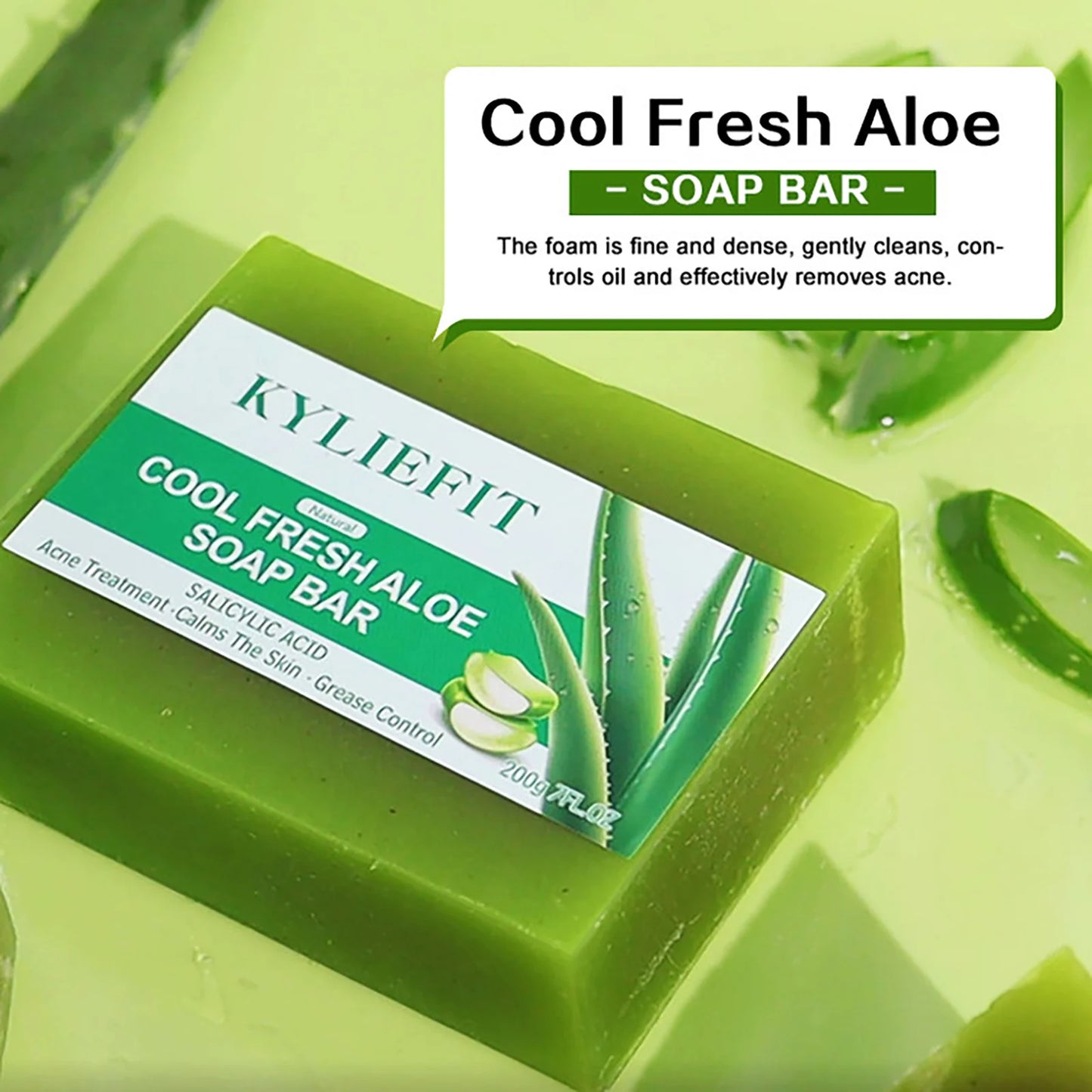 KYLIEFIT Cool Fresh Aloe Soap Bar, Reduce Acne and Black Spots, Clean Skin, Oil Control, Exfoliation, For Face And Body Use
