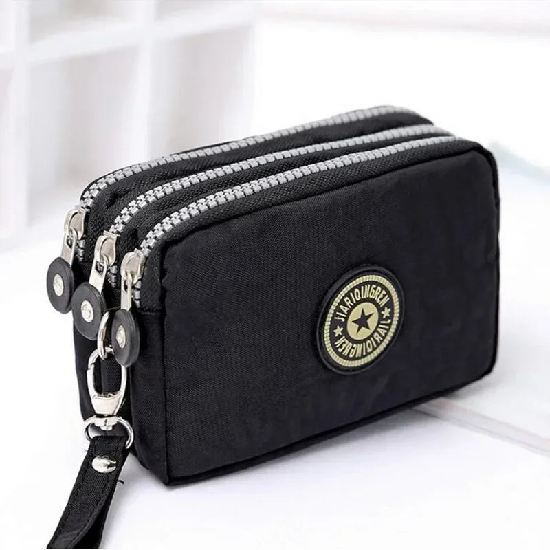 New Fashion Big Capacity Women Wallet Make-up Bag Coin Purse Mini Bag with Three Zipped Portable Women Wallets Phone Pouch