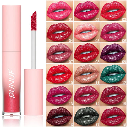 Waterproof Diamond Shimmer Glitter Lip Gloss 18 Colors Matte Glitter Liquid Lipstick Diamond Pearl Colour Lip Gloss Sexy Make Up