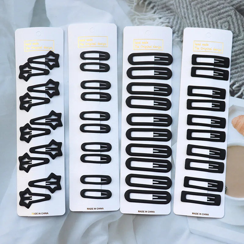 5/10Pcs/Set Matte Black Barrettes Women Metal Snap Hair Clips Geometric Non-Slip Make Up Fashion Hair Accessories