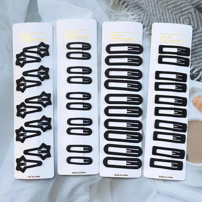 5/10Pcs/Set Matte Black Barrettes Women Metal Snap Hair Clips Geometric Non-Slip Make Up Fashion Hair Accessories