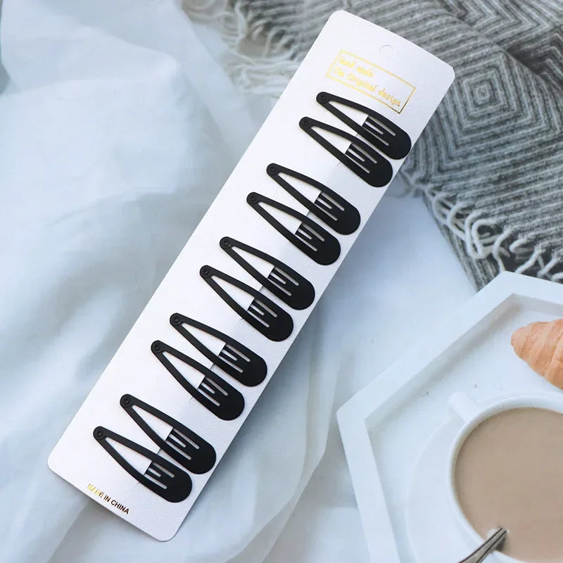 5/10Pcs/Set Matte Black Barrettes Women Metal Snap Hair Clips Geometric Non-Slip Make Up Fashion Hair Accessories