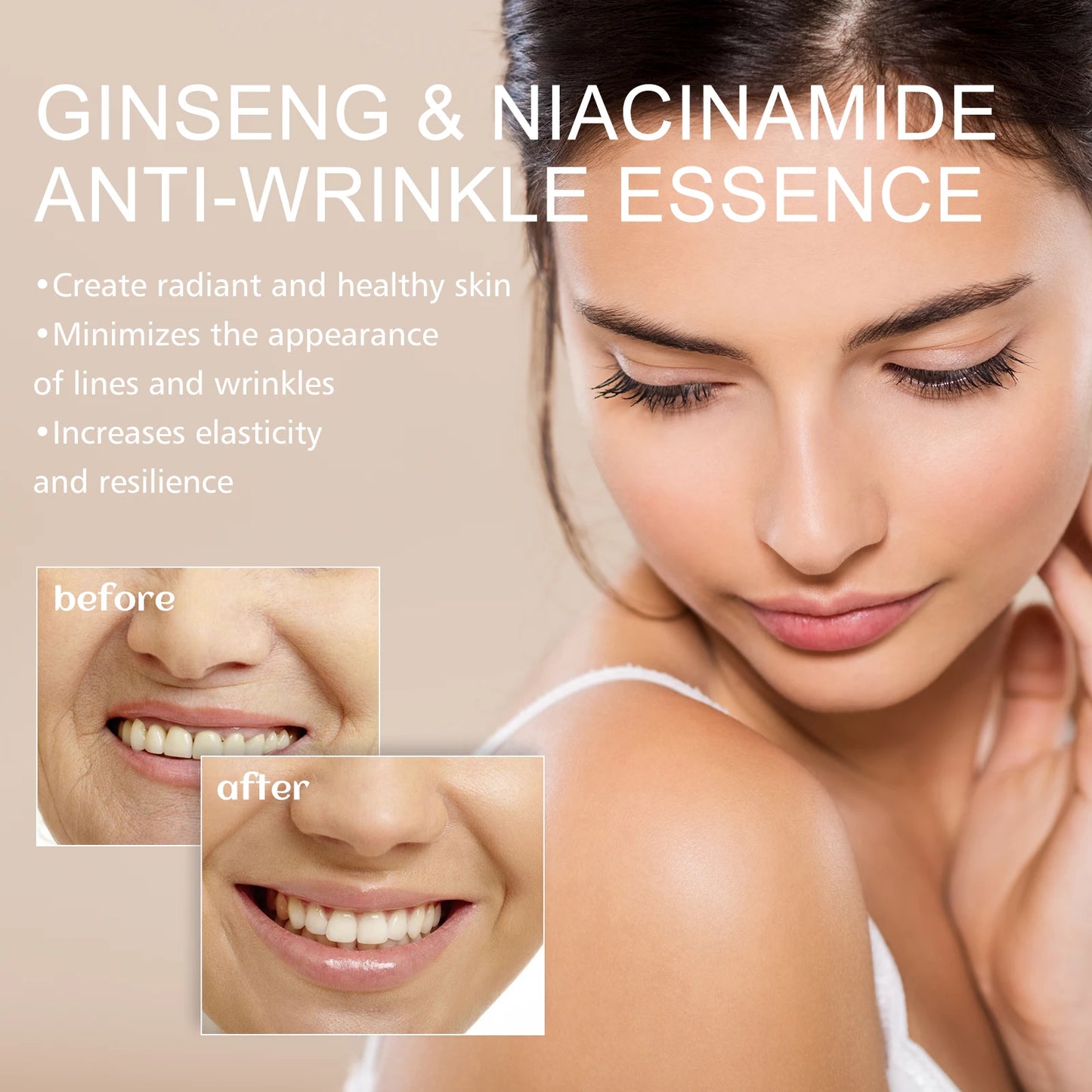 Ginseng Essence Anti Wrinkle Lifting Firming Fade Fine Lines Moisturizing Lightening Hyaluronic Acid Niacinamide Facial Serum