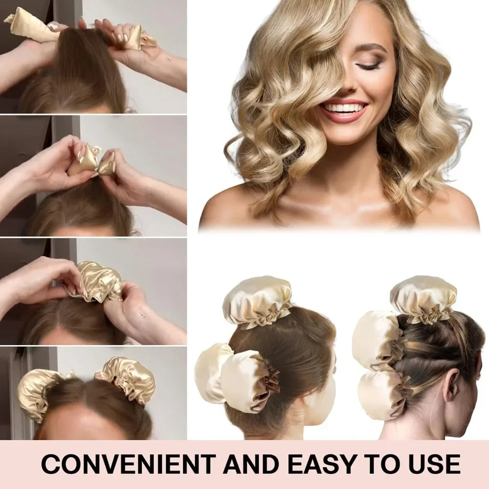 No Heat Hair Curler And Satin Sleeping Cap Set Heatless Hair Curling Headband Hair Claw Clip Hair Rings Soft Sleeping Hat Salon