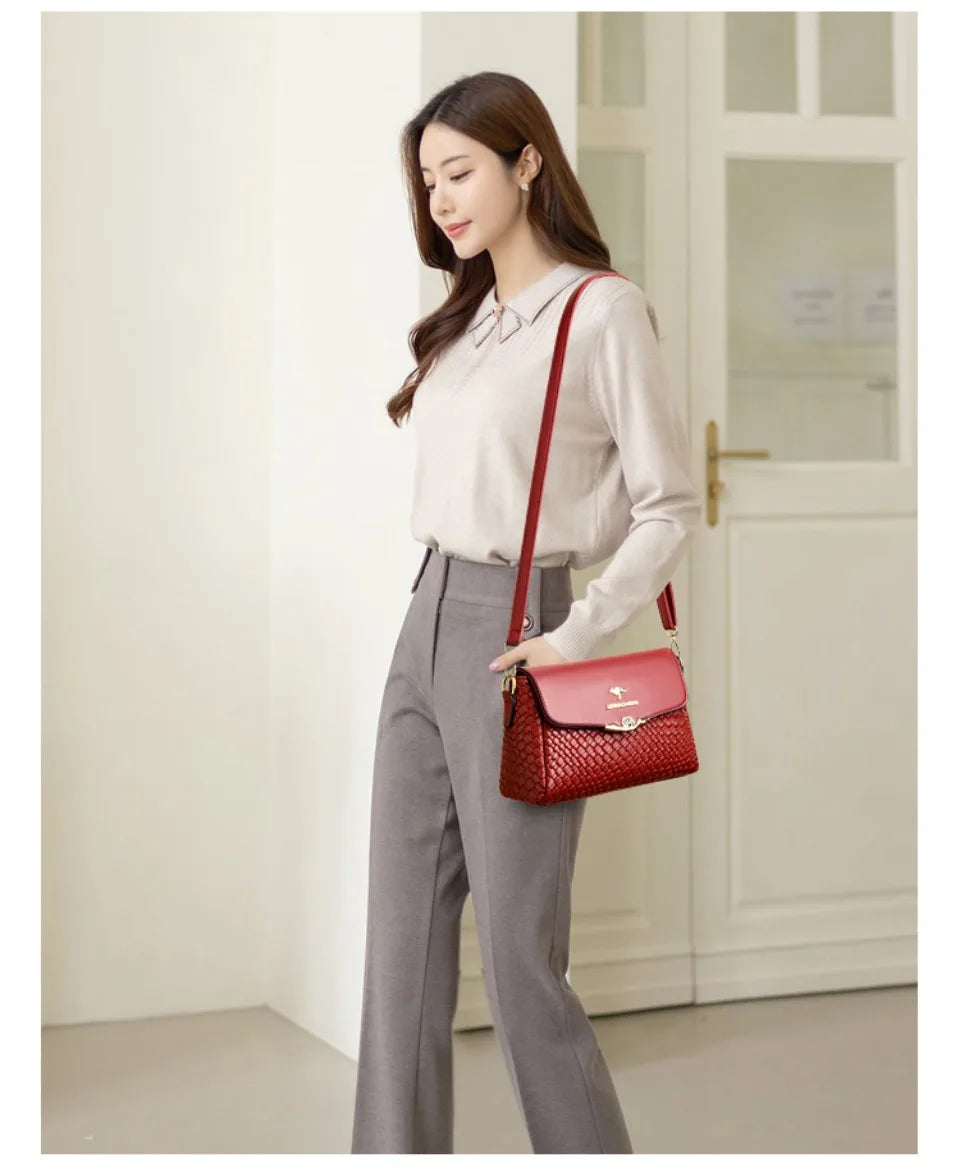 Luxury Handbag Women Bags Designer Pu Leather Knitting Shoulder Messenger Crossbody Bags for Women Mother Bolsa Ladies Hand Bag