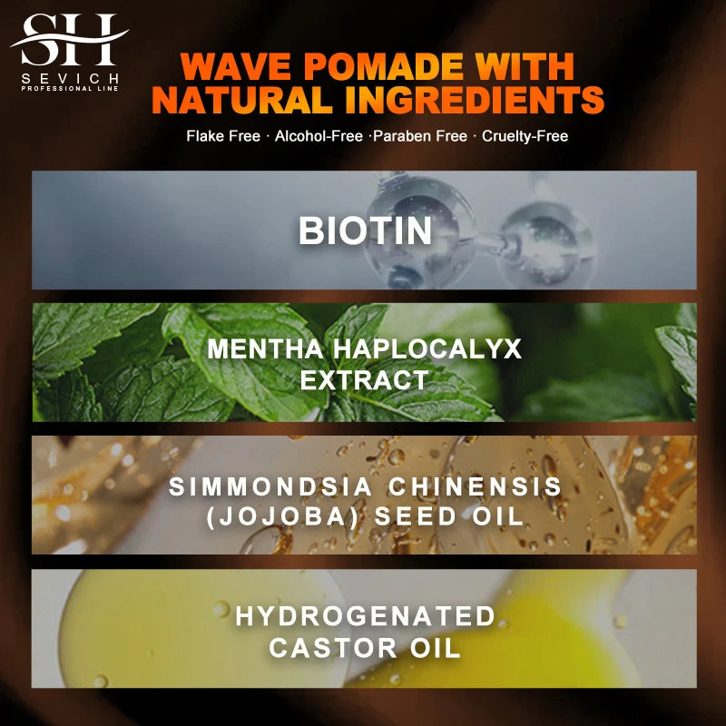 Natural Wave Control Pomade for Black Men Strong Hold 360 Waves Layered Style Clay Wavy Grease Builder for Hair Silky Shine