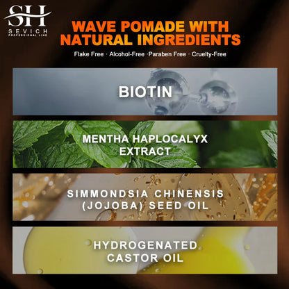 Natural Wave Control Pomade for Black Men Strong Hold 360 Waves Layered Style Clay Wavy Grease Builder for Hair Silky Shine