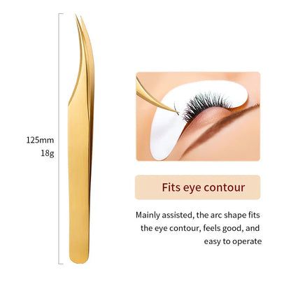 1PC Eyelash Tweezer For False Eyelash Extension Lash Fan Eyebrows Nail Art Clip Cilia Gold Stainless Steel Tweezers Makeup Tools