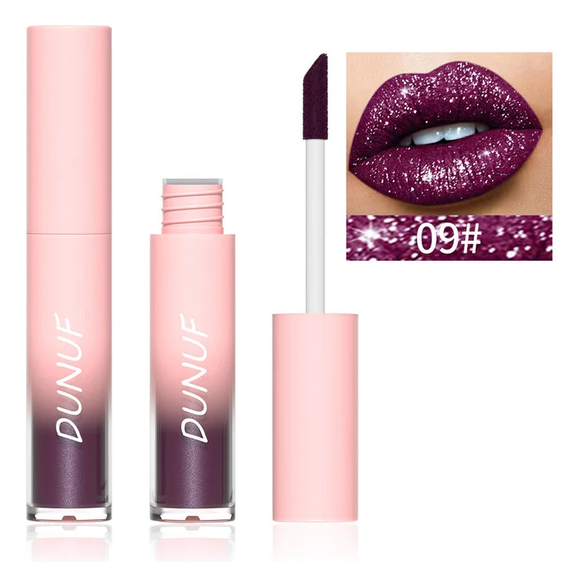 Waterproof Diamond Shimmer Glitter Lip Gloss 18 Colors Matte Glitter Liquid Lipstick Diamond Pearl Colour Lip Gloss Sexy Make Up