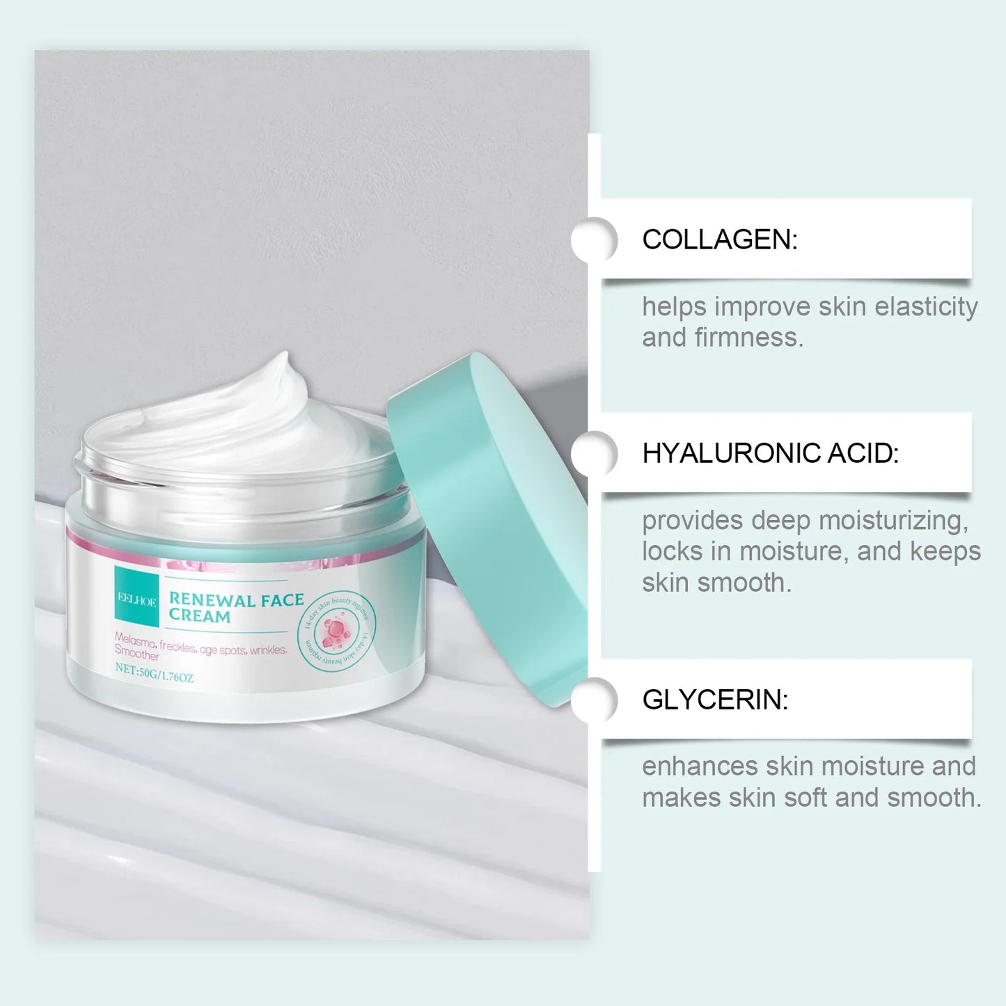 EELHOE Collagen Firming Facial Cream Rejuvenation Vitamin E for Skin Renewal Deep Nourish Smooth Skin Firming Tightening Cream