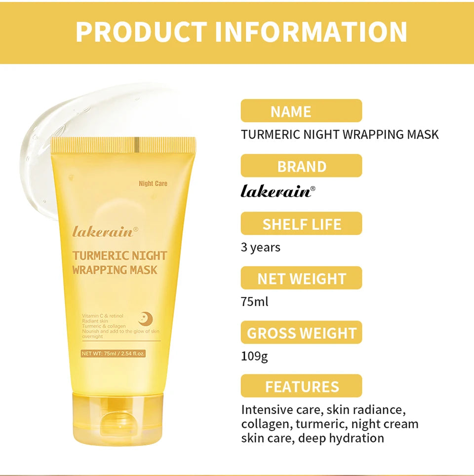 Lakerain Turmeric Collagen Peel-off Mask Gentle Hydrating Night Mask Deeply nourishes Firms Skin And Reduces Wrinkles Face Mask