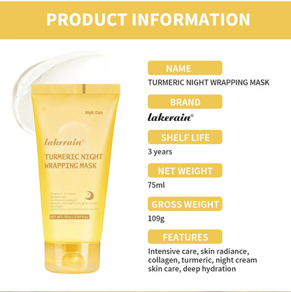 Lakerain Turmeric Collagen Peel-off Mask Gentle Hydrating Night Mask Deeply nourishes Firms Skin And Reduces Wrinkles Face Mask