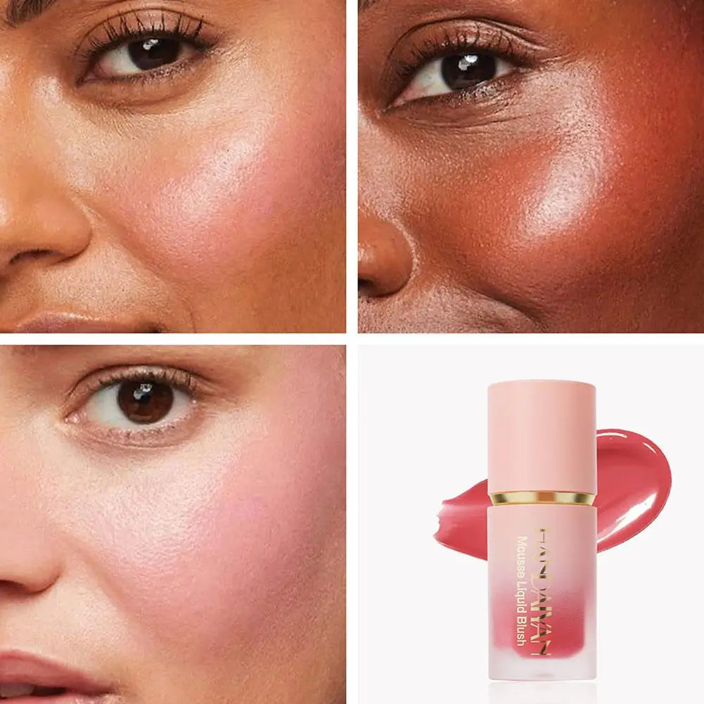 3 In 1 Liquid Blush Matte Glitter Face Liquid Blusher Smooth Cheek Eye Mousse Blush Highlighter Stick Rouge Waterproof Contour
