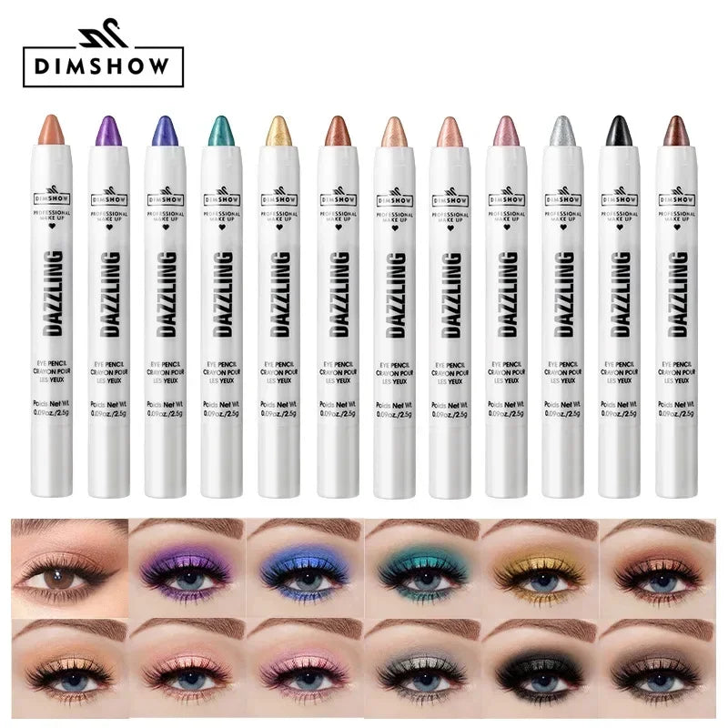 12 Colors Pearlescent Eyeshadow Pencil Waterproof Long Lasting Glitter Shimmer Eye Shadow Pen Eyeliner Stick Eyes Makeup Tools