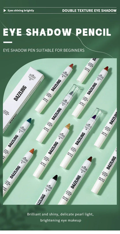 12 Colors Pearlescent Eyeshadow Pencil Waterproof Long Lasting Glitter Shimmer Eye Shadow Pen Eyeliner Stick Eyes Makeup Tools