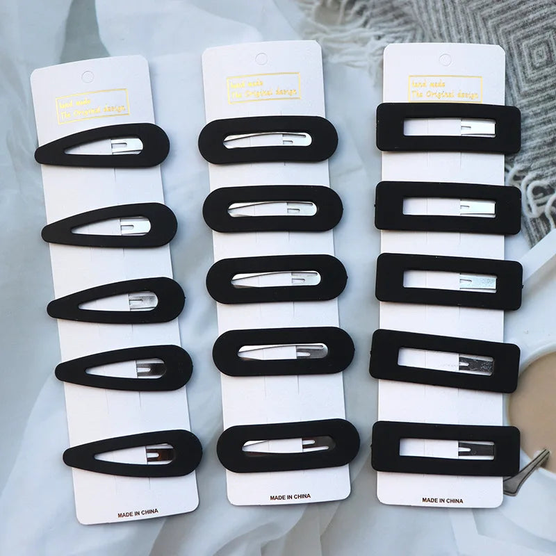 5/10Pcs/Set Matte Black Barrettes Women Metal Snap Hair Clips Geometric Non-Slip Make Up Fashion Hair Accessories