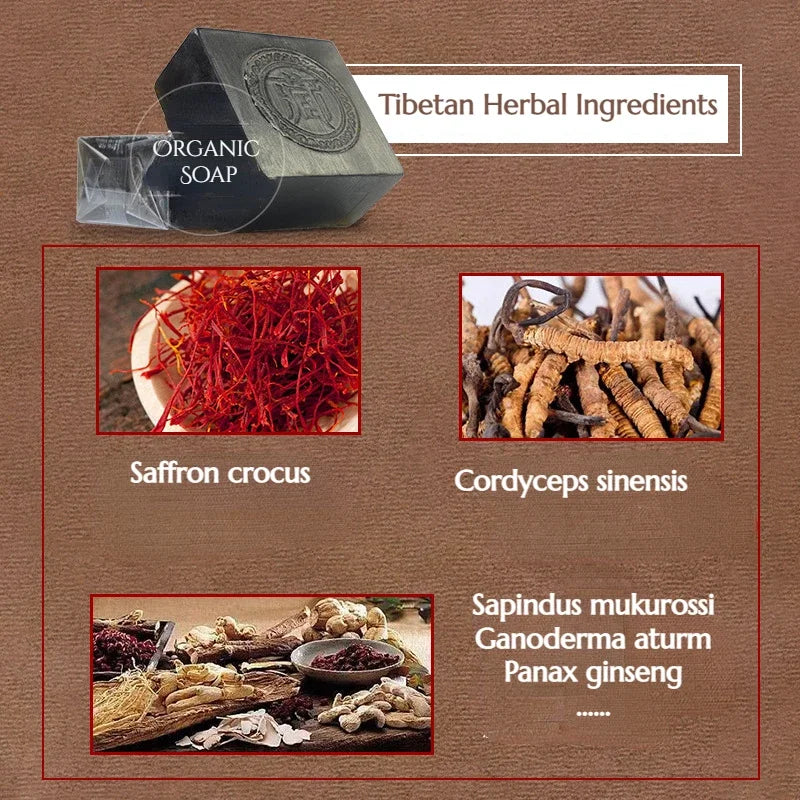 Tibetan Ancient Formula Black Soap Face Clean Chinese Herbal Soap with Cordyceps Sinensis