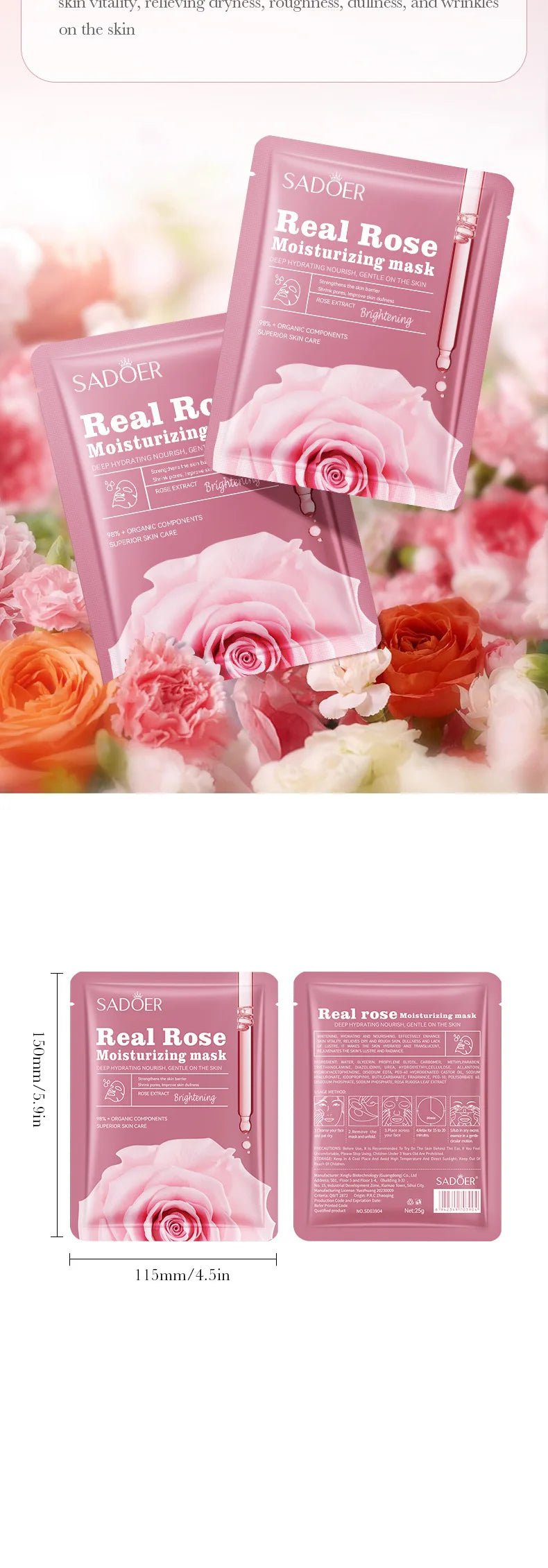 10pcs SADOER Fruit Floral Fragrance Face Mask Moisturizing Firming Hydrating Chamomile Blueberry Facial Masks For Face Skin Care